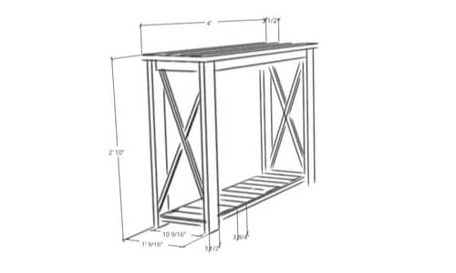 Rustic Hallway Table plan done in Sketchup
