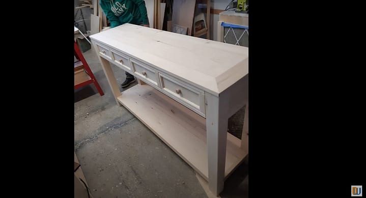 completed 4 drawer console table before staining